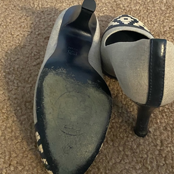 Well-loved Tory Burch heels - navy/grey with a minimum scuff on heels. - Picture 4 of 6